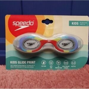 Speedo Kids Swimming Goggles No Leak Anti Fog Glide Print Rainbow Clear